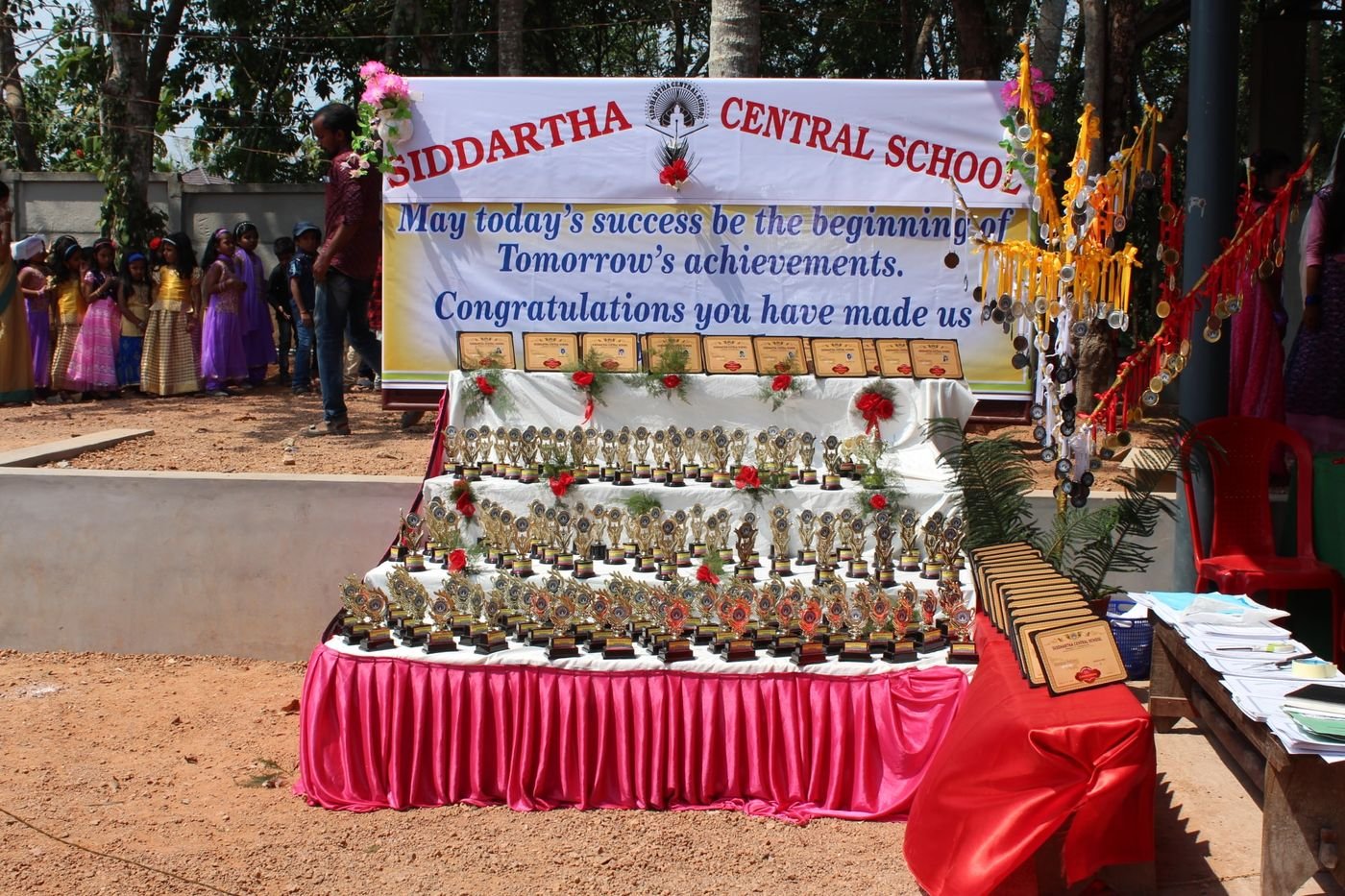 Trophies won by Siddhartha students on display at the school