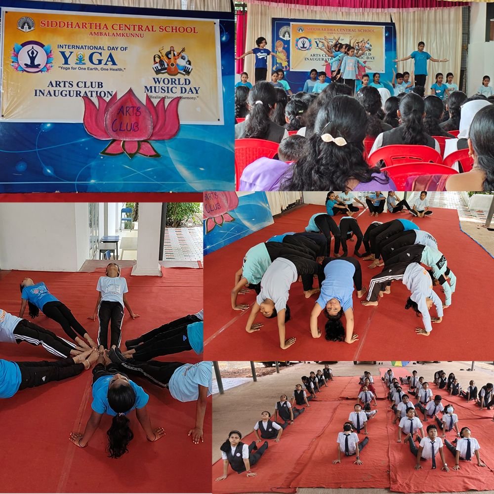 Students in formation on the mat during the school’s International Yoga Day programme